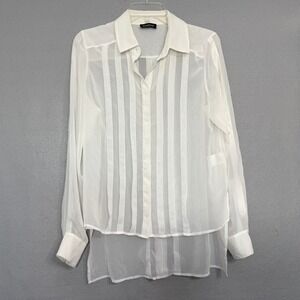 Bebe Women's Sheer White Button Up‎ Size M Long Sleeve Minimalist Office Classic